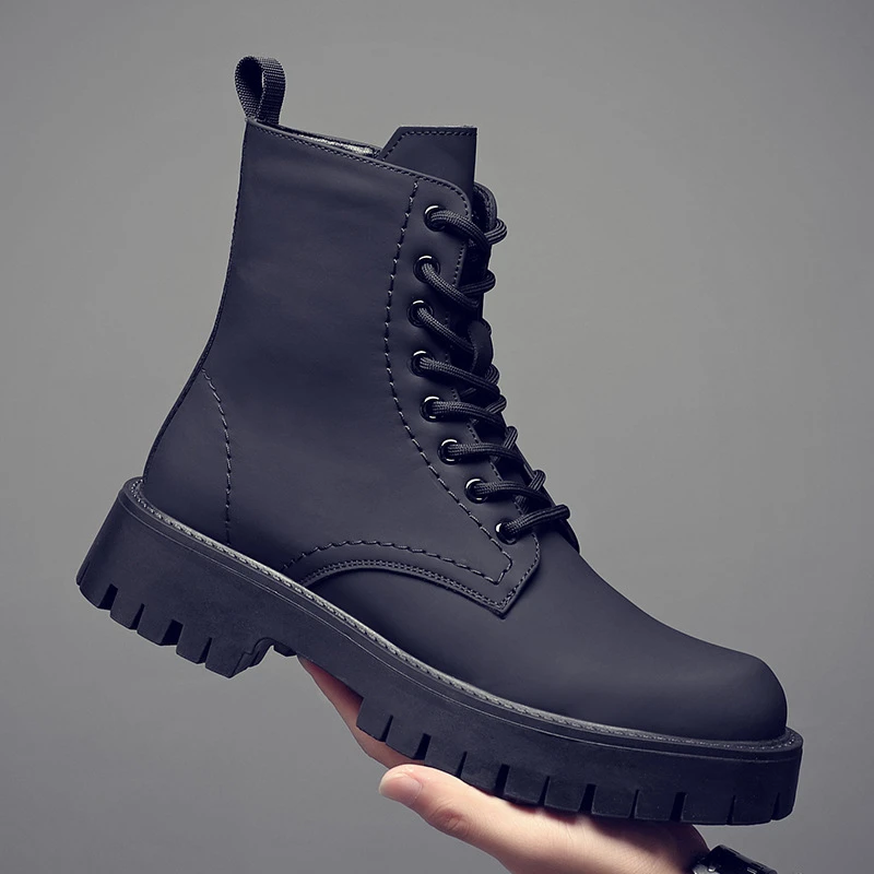 British style mens casual party nightclub high motorcycle boots black stylish platform shoes cowboy spring autumn leather botas