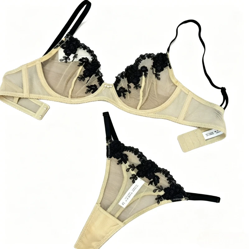 Nuevo Modelo Conjunto de Sujetador y Braguita de Encaje Ultrafino Bordado para Mujer, Push-Up Sin Costuras, Lencería Íntima Cómoda