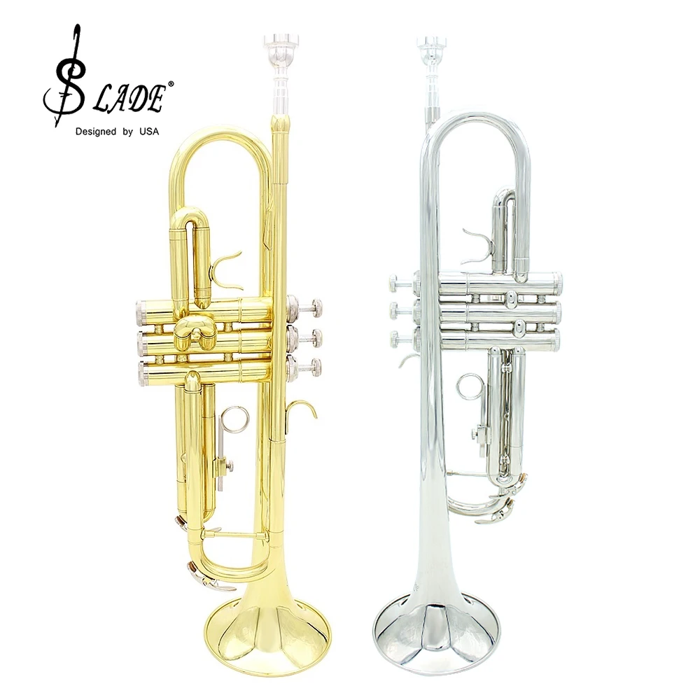 SLADE Bb B Flat Trumpet Brass Body Musical Trumpet Set with Storage Case Mouthpiece Professional Brass Instrument Trumpet