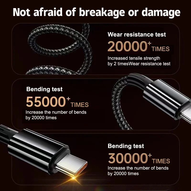 화웨이 샤오미 오포 아이폰과 호환되는 내구성 데이터 케이블, 3 계량기 데이터 케이블, 240W 6A 고속 충전 데이터 케이블