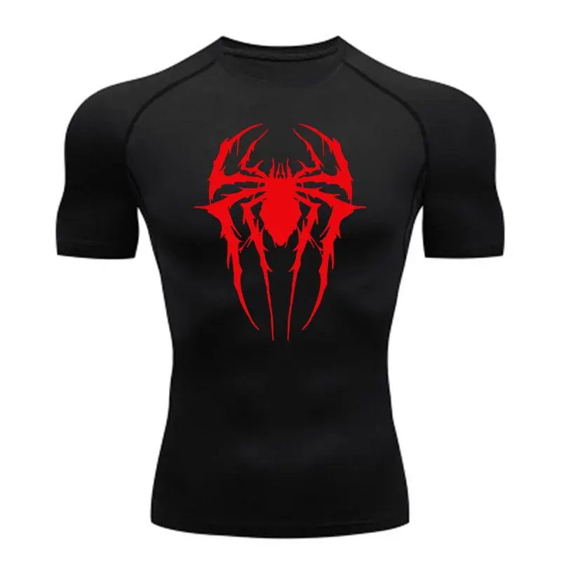 

2025 New Men's Handsome Spider Print Sports Running Training Breathable Perspiration Quick-drying Elastic T-shirt