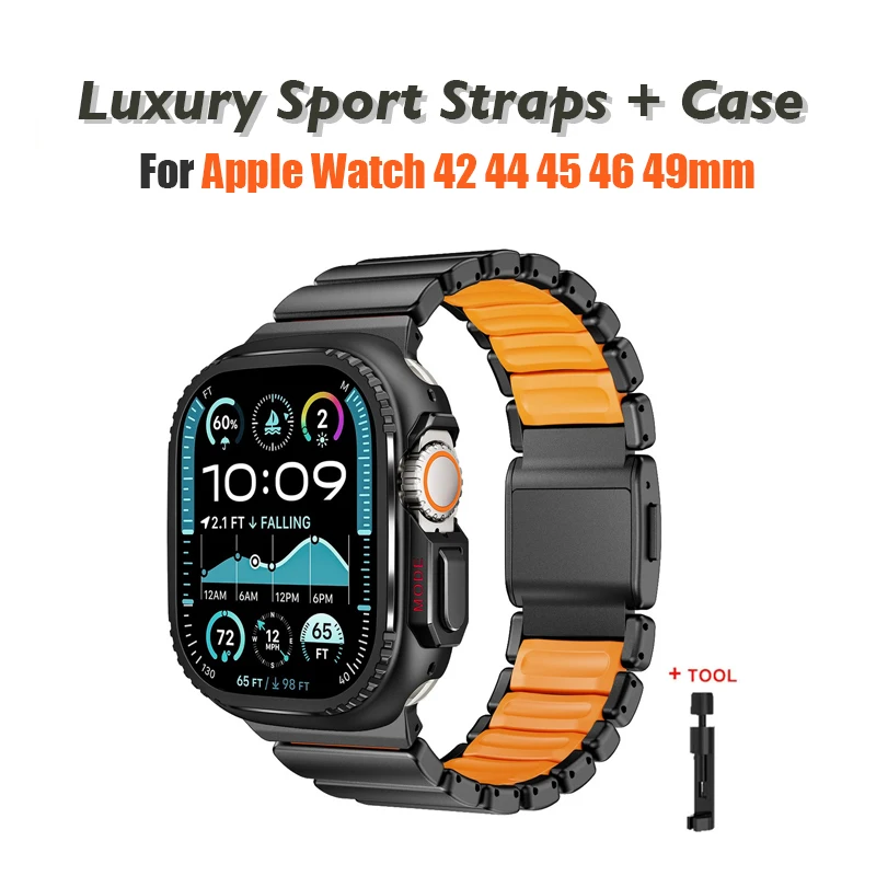 

Titanium Band+Metal Case Alloy Shell Case for Apple Watch S1042 44mm 45mm 46mm 49mm Iwatch Series11 10 9 8 7 6 5 4 SE Ultra