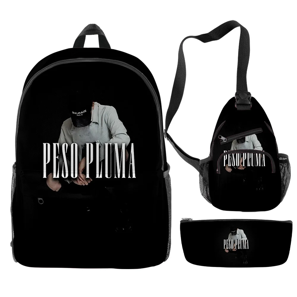 

Peso Pluma Backpacks 3 Pieces Sets Hip Hop Rapper Rucksack Zipper Daypack Shoulder Bag Pencil Bag