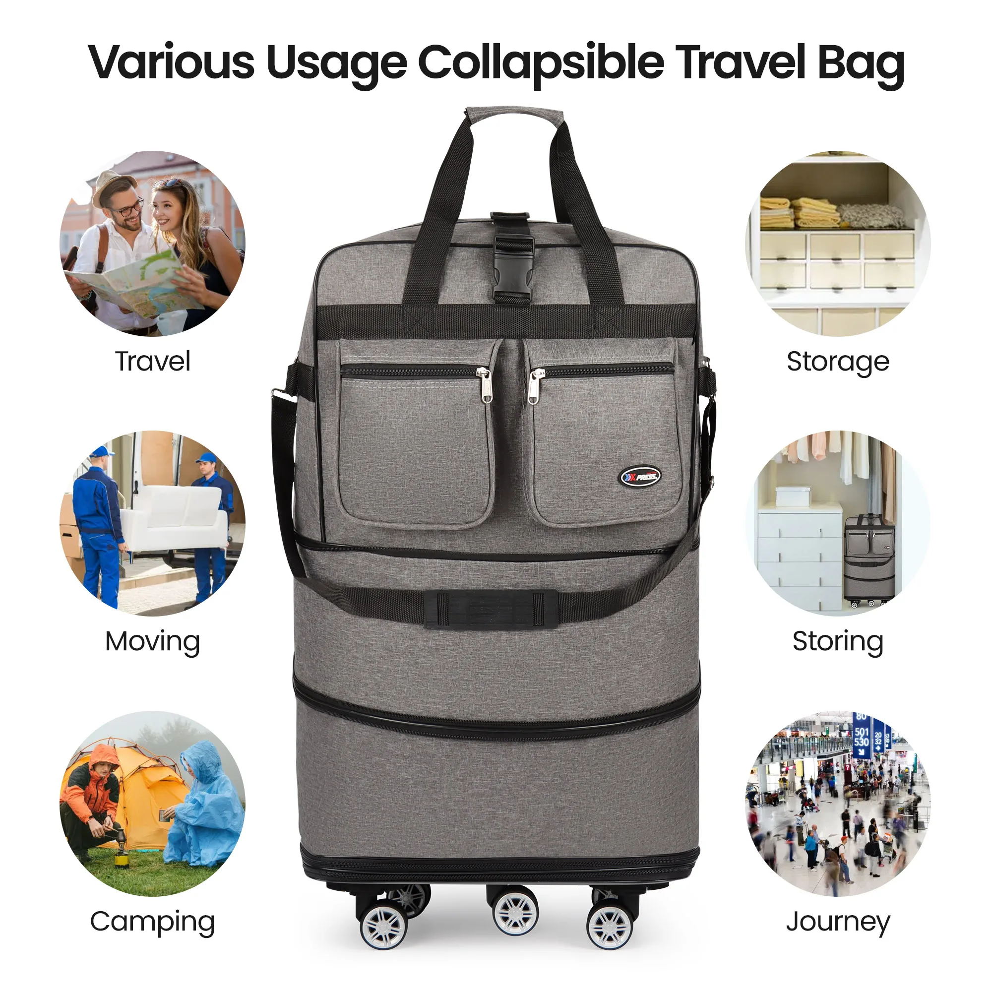 Folding Travel Bag Luggage Compartment Swivel Wheel Storage Box Large Capacity Telescopic Luggage Bag Overnight Bag 30