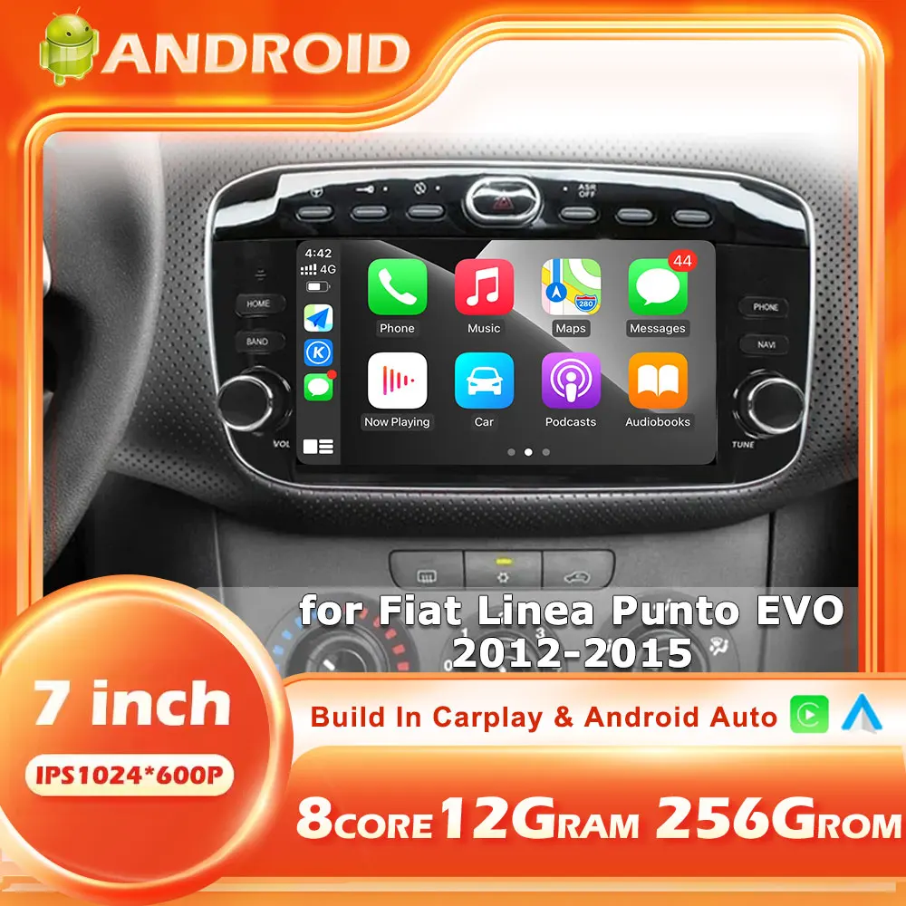 7' Android 16 Auto for Fiat Linea Punto Evo 2012-2015 Car Carplay Radio Multimedia Bluetooth Touch Screen Video Player Tools GPS