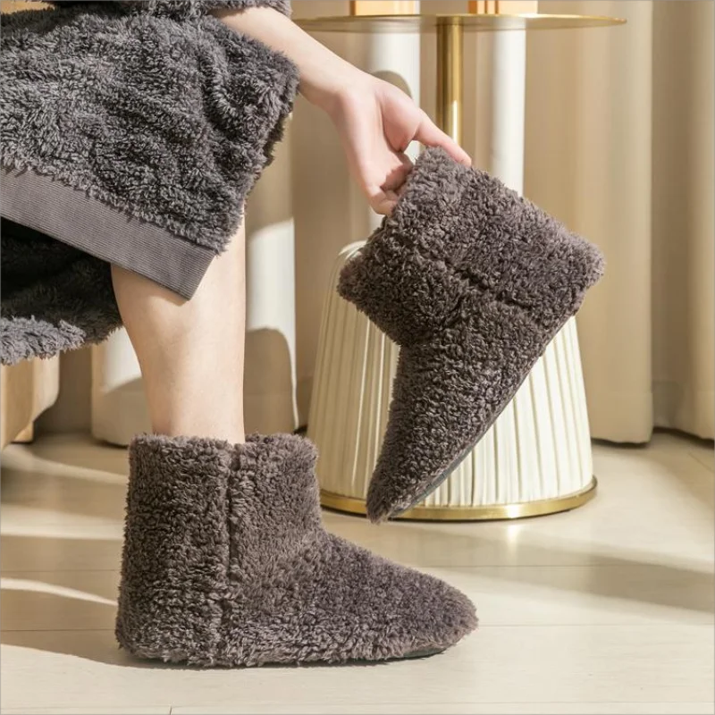 New Women Warm Faux Fur Boots  Home Plush Slippers Cartoon Lining Fluffy Cozy Flat Non Slip Sole Ladies Shoes