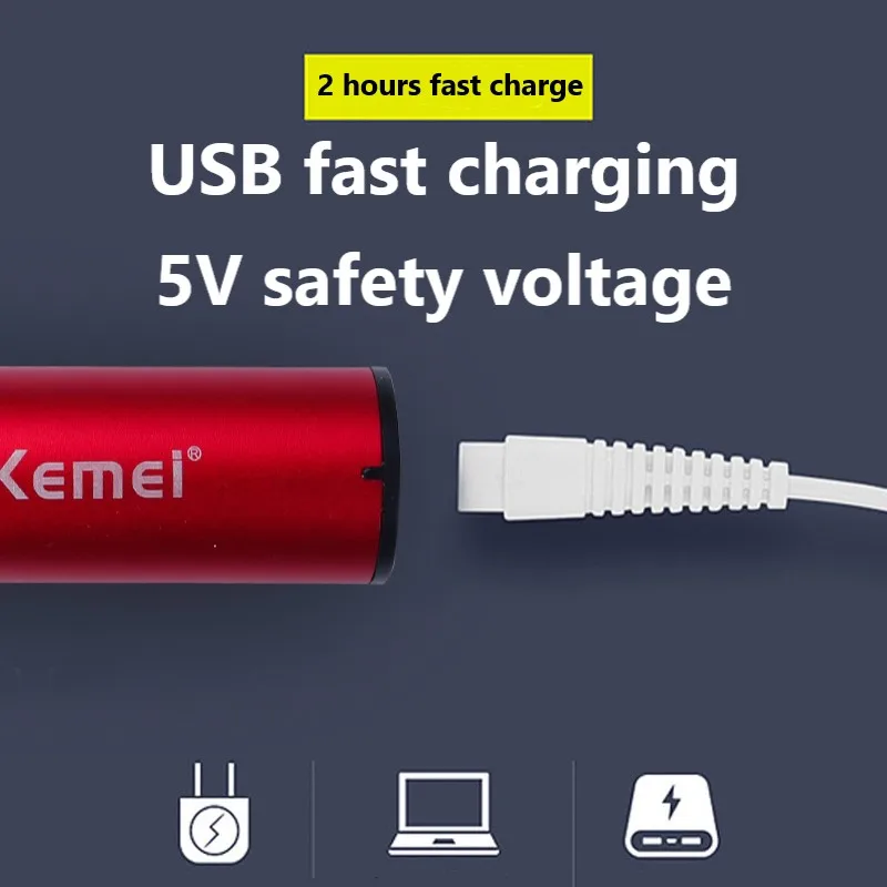 Kemei เครื่องตัดผมแบบวินเทจสำหรับผู้ชายเครื่องตัดผมเครื่องเล็มหนวดไร้สายที่ตัดขนแบบมืออาชีพ