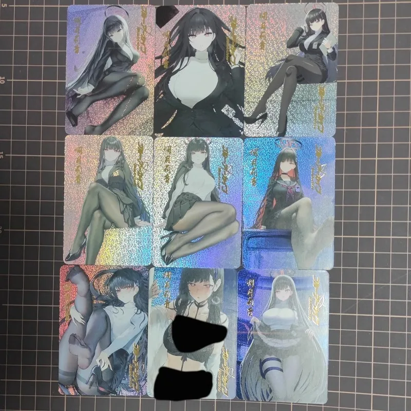 DIY Blue Archive Black Long Straight Haired Senior Sister Hot Stamping Flash Card Anime Peripheral Game Collection Card Holiday