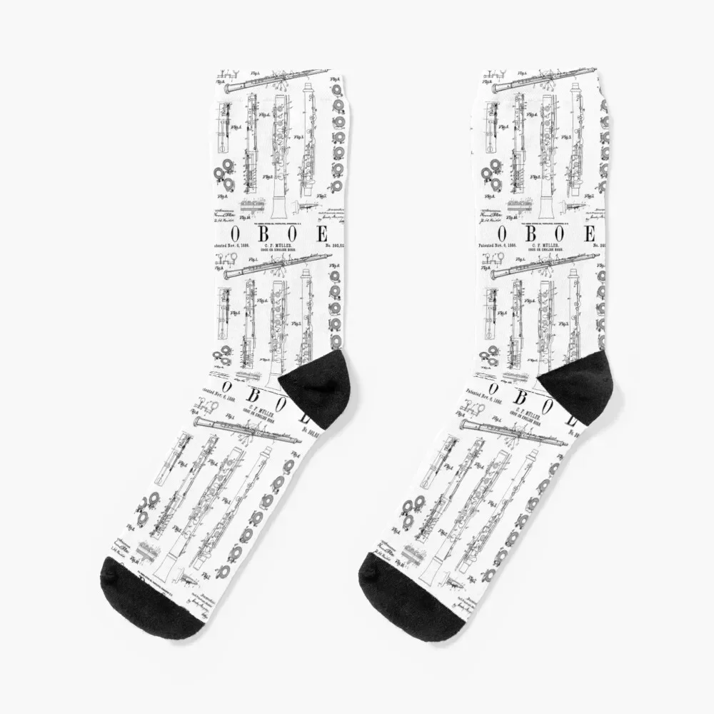 

Oboe Vintage Patent Oboist Drawing Print Socks christmas gifts custom winter gifts Socks Men Women's