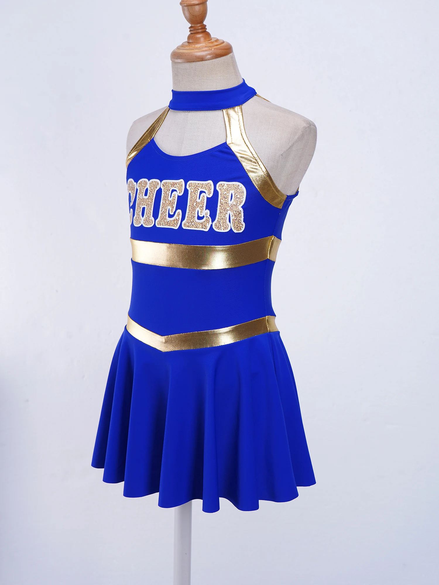 Kids Girls Cosplay Cheerleading Uniform Dress Dancewear Sleeveless Letter Printed Cheerleader Costume Stage Performance Costumes