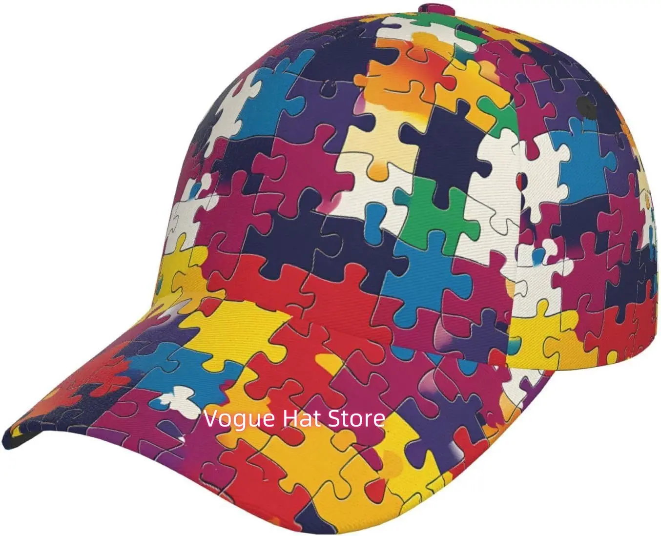 Puzzle-Piece Pattern Baseball Cap Unisex Adjustable Cotton Baseball Cap for Sports Outdoor Black