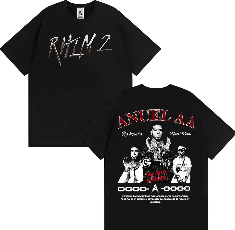 Rapper Anuel AA Rhlm 2 Album 2025 World Tour T Shirt Men's Clothing Hip Hop High Street T-shirt Vintage Casual Oversized Tshirts
