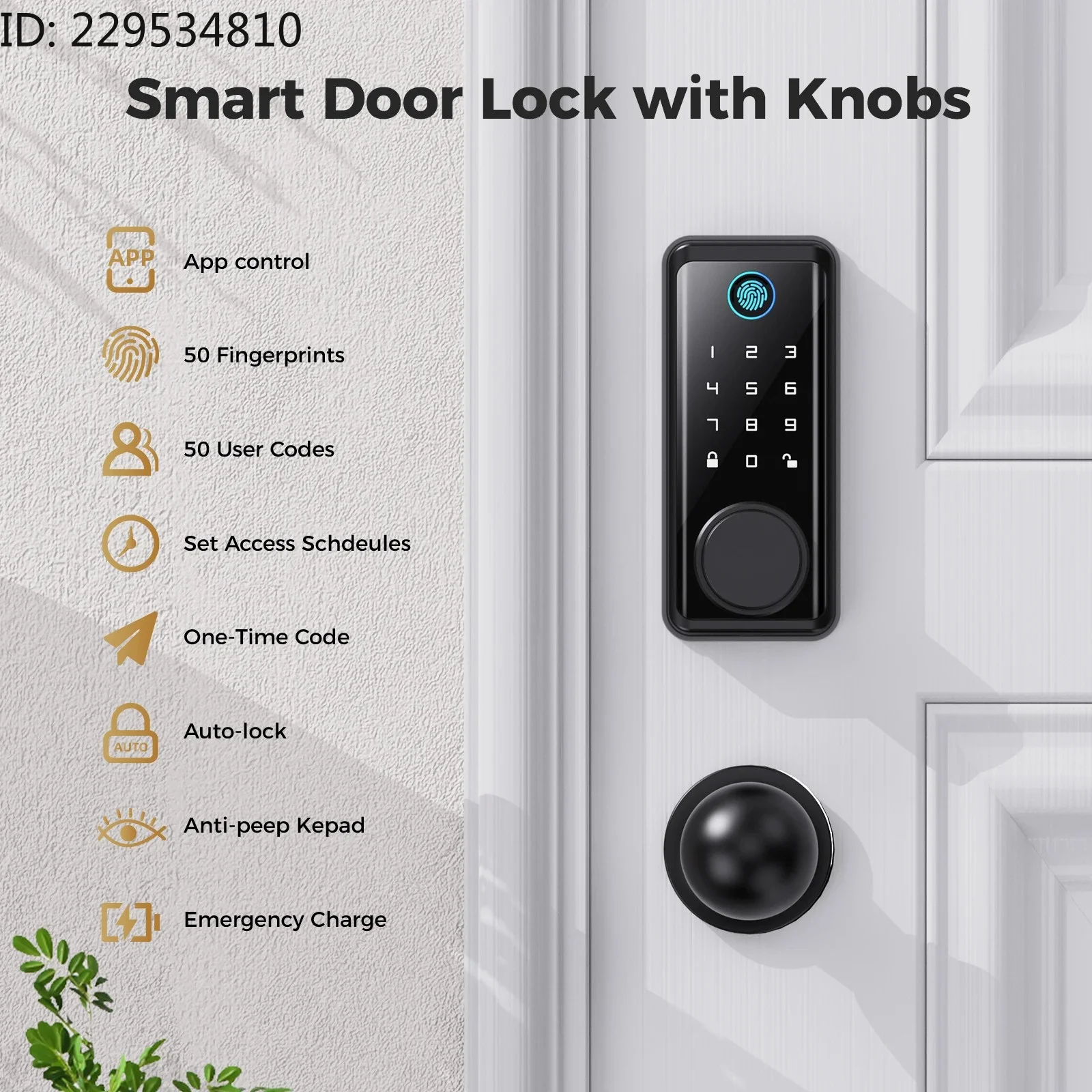Smart Lock D601K Keyless Entry Door Lock Deadbolt with Handle Set Waterproof 5-in-1 Fingerprint Keyless Entry Door
