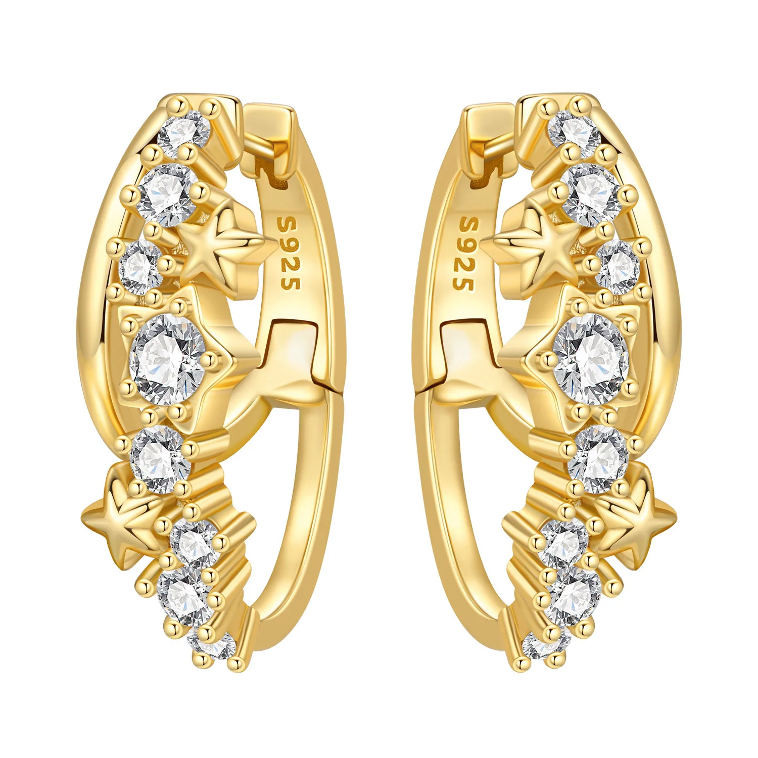 Orstarry S925 Sterling Silver 18K Gold Double Layered Star Earrings Hoop Earrings Women Jewelry Original Trendy Anniversary Gift