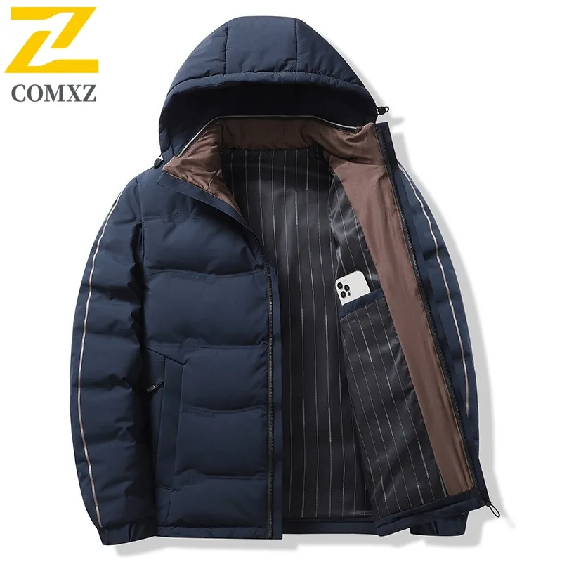 COMXZ Winter Puffer Coat Mountain Print American Style Padding Coat Trendy Versatile Stand Collar Thermal waterproof Outerwear