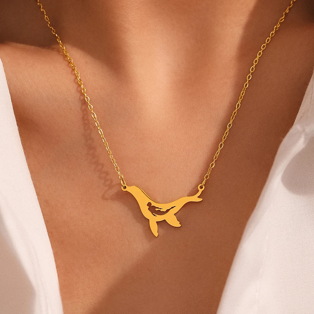 Stainless Steel Necklaces Bohemian Cartoon Whales Pendant Clavicle Chain Cute Fashion Necklace For Women Jewelry Birthday Gifts