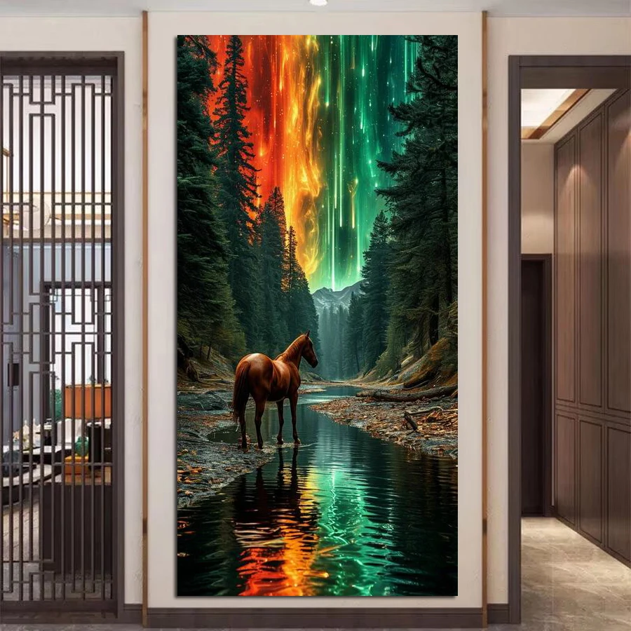 مشهد السماء الجميلة كبيرة الحجم Diy بها بنفسك مجموعات الطلاء الماس مجموعة جديدة الحيوانات الحصان الحفر الكامل فسيفساء التطريز الصور