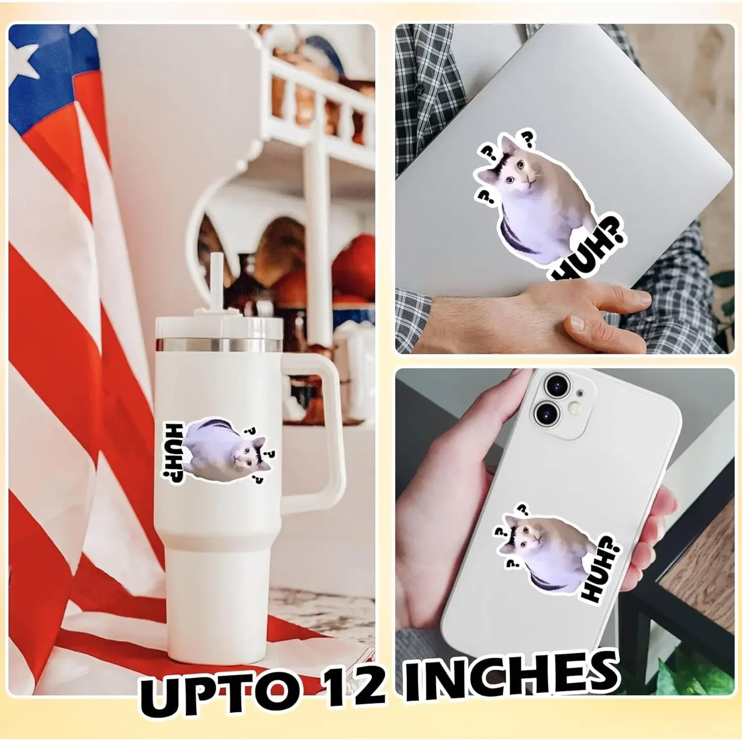 

3Pcs Funny "Huh" Cat Meme Sticker Humorous Design Waterproof Vinyl Decal For Cat Lovers Car Laptop Bottle Decor