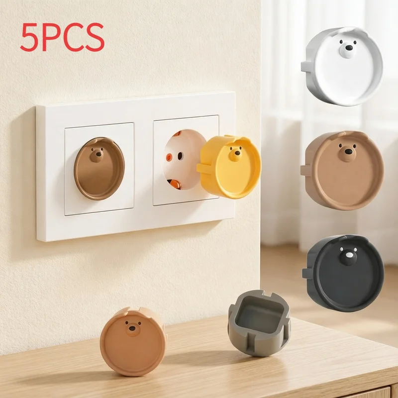 Cute Cartoon Design 5Pcs Childrens Silicone Socket Protective Covers Electric Shock Prevention Dustproof Baby Safety Protection
