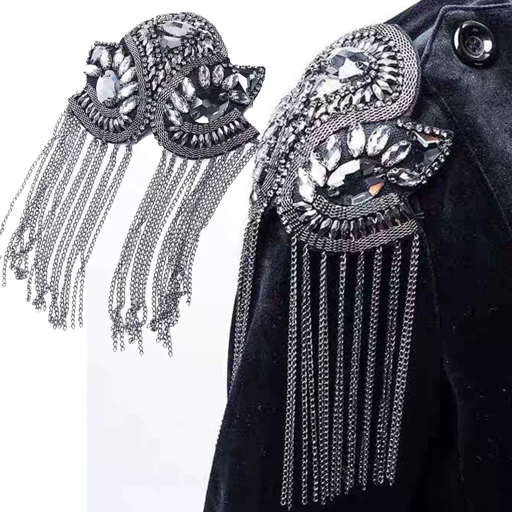 New Exquisite Manual Dingzhu Flower Rhinestones Bead Diamond Punk Wind Coat Suit Brooch Tassel Badge Epaulets Shoulder Patches