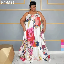 SOMO 2023 Summer Clothes Women Fashion Printed Plus Size Dresses Casual Halter Maxi Long Dress Beachwear Wholesale Dropshipping