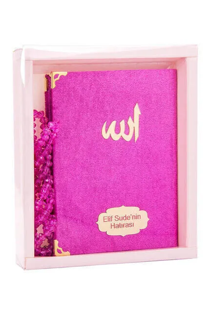 

Velvet Coated Yasin Book - Bag Size-Name Special Plate - Rosary - Boxed - Pushhya Color-Mawlid gift