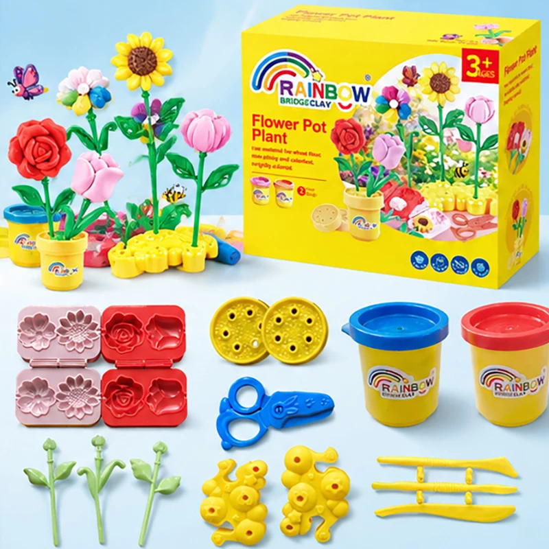 Play Dough Toys Series Girls Flower Garden Modeling Clay Boys DIY Pretend Play Plant Flowerpot Making Molds Craft Clay Tool Set