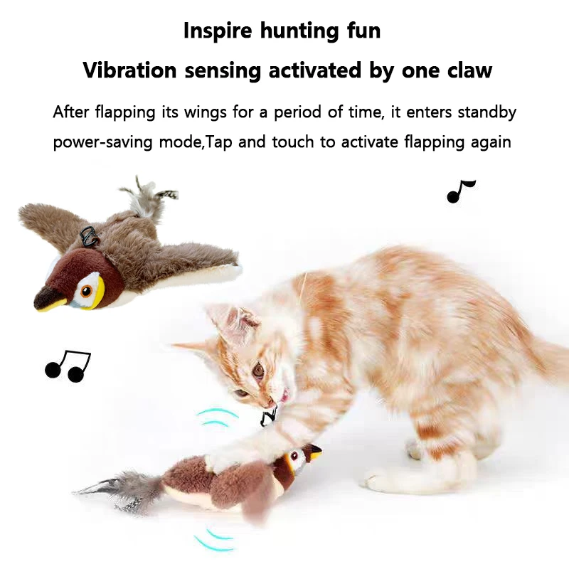 

Interactive Cat Toys Electric Chirping Flapping Bird with Catnip Indoor Dogs Cats Touch Activated Squeak Plush Toy for Pet