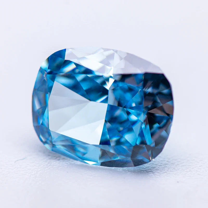 Cubic Zirconia Stone 5A Grade Fancy Blue Color Cushion Shape 4k Crushed Ice Cut Lab Synthetic CZ Gems Extremely Shiny Quality