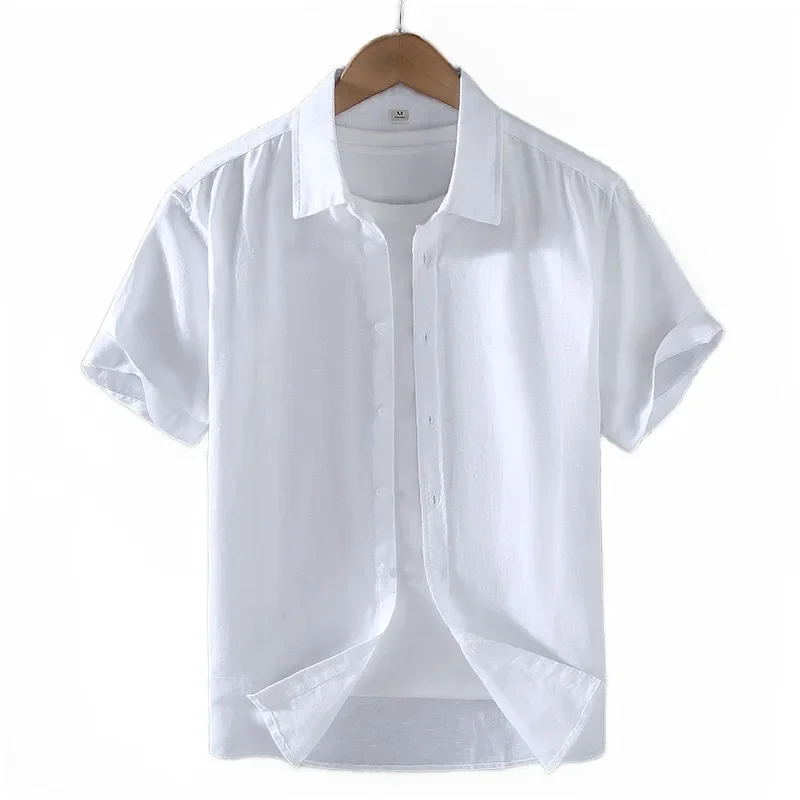 

Solid linen shirt men's short sleeve summer base breathable thin linen clothes Chinoiserie retro casual loose top