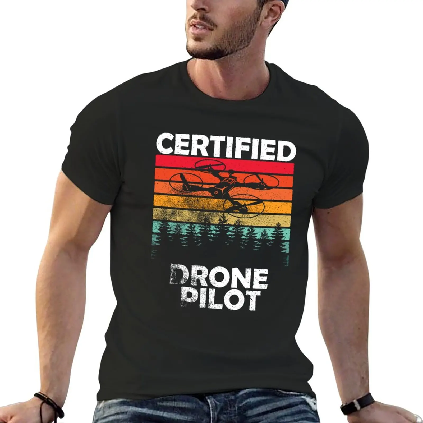 

New Certified drone pilot fpv drone Funny drone T-Shirt blue lock clothes anime tshirt topping fruit of the loom mens t shirts
