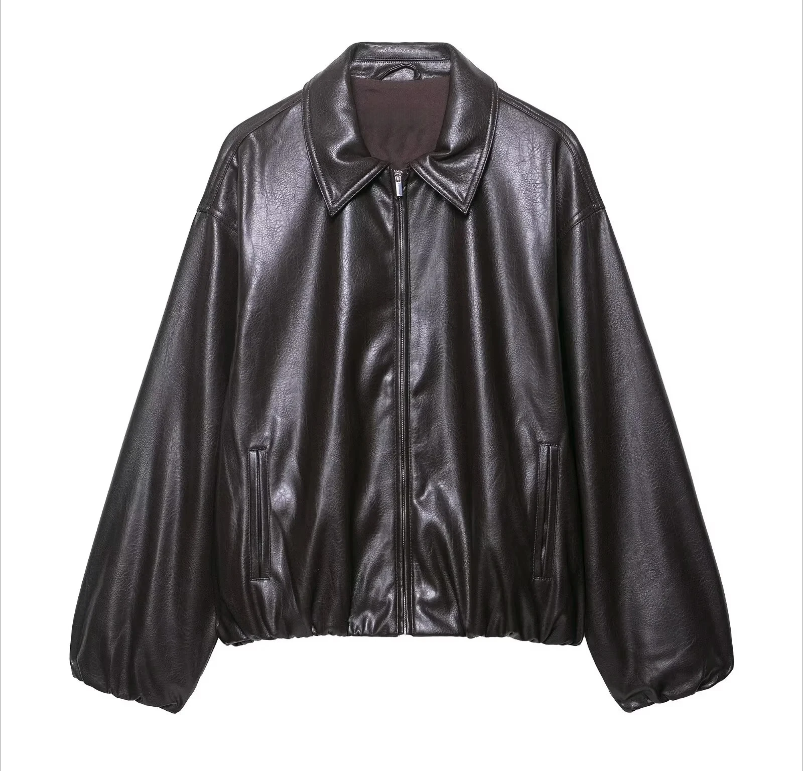 

autumn new women's casual fashion simple loose lapel long-sleeved jacket imitation leather coat