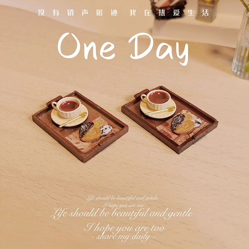 1:12 Afternoon Tea Scene Miniature Models Toy Figurines Ob11 Doll House Accessories Simulation Coffee Butter Cake Decoration