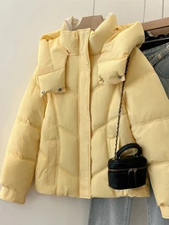 Women's Yellow Parka Jacket Overcoat Warm Thicken Coat Korean 90s Vintage Harajuku Turtleneck Padded Jacket Clothes Winter 2024