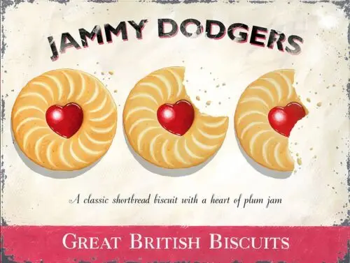 Jammy Dodgers, señal de metal Retro, placa, regalo, cueva de hombre, cocina
