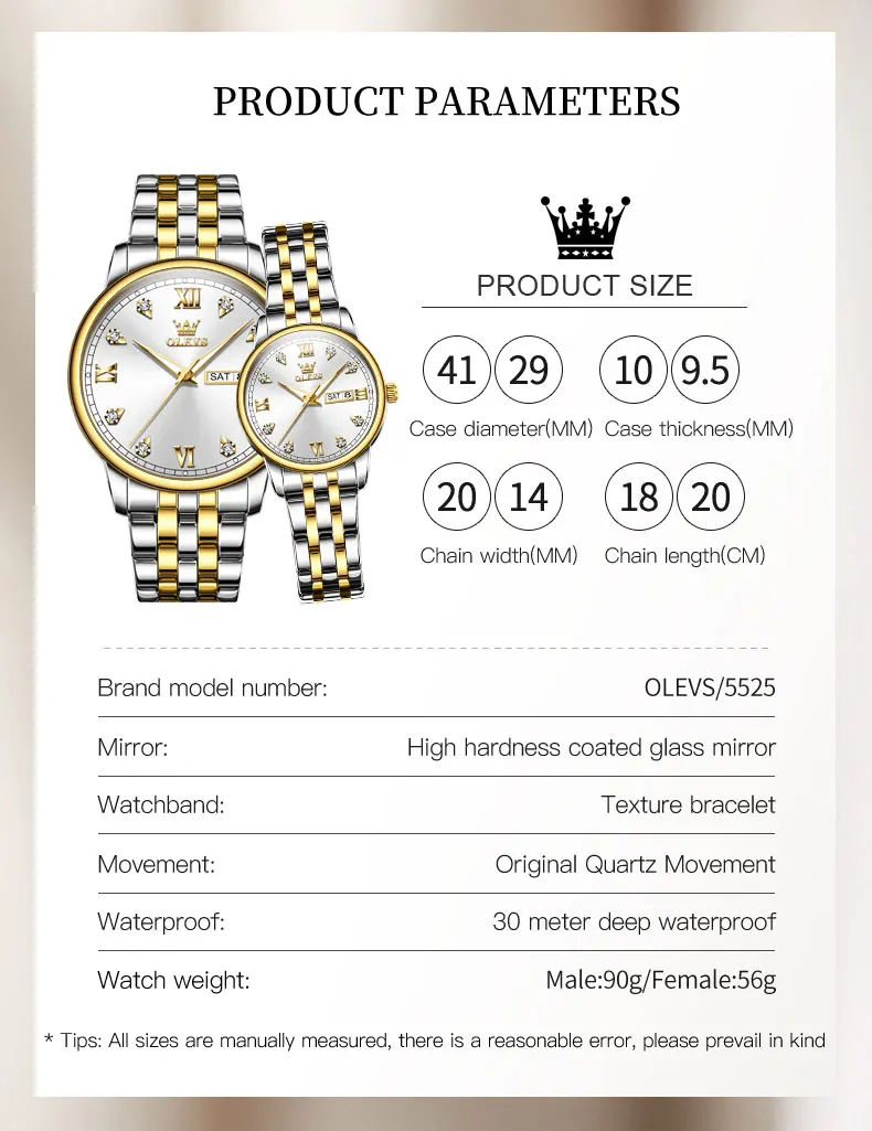 Olevs Nieuw In Paar Horloge Gouden Diamanten Wijzerplaat Luxe Lover Polshorloge Voor Mannen Vrouwen Quartz Horloge Zijn Of Haar Horloge 2 Stuks Set Cadeau