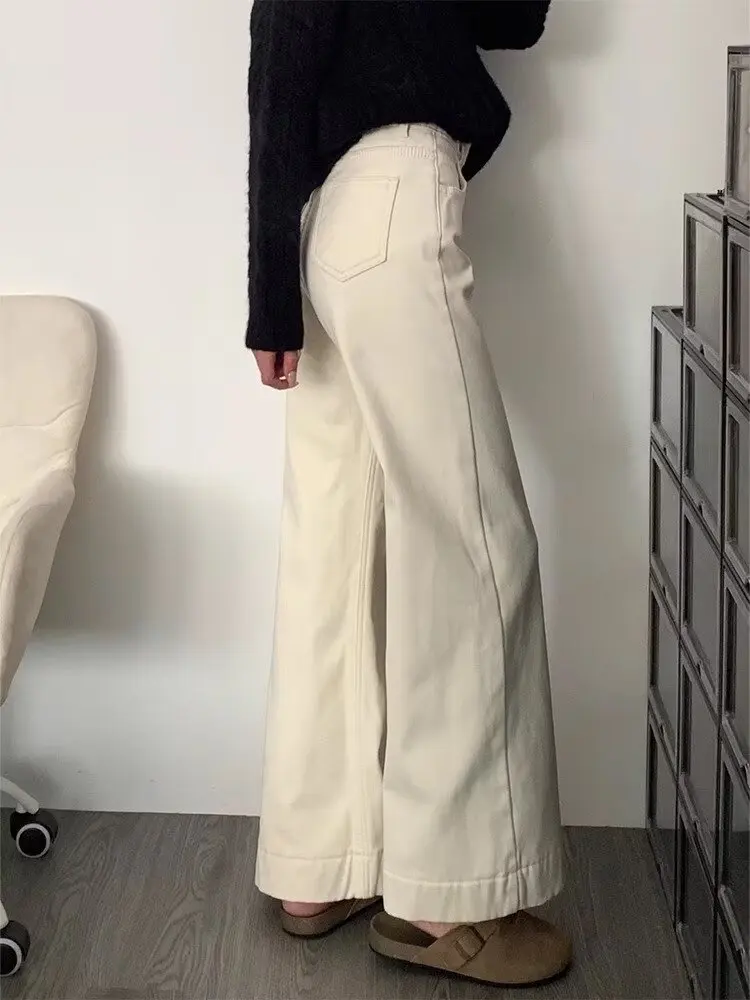 Fall Winter Women's Loose Pants New Style Casual Slimming Pure Color High Waist Straight Jeans