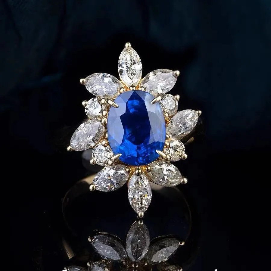 Vintage Floral with Sapphire Resizable ring for women, Best for Wedding and Classic Collection