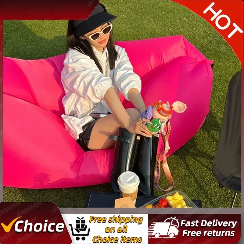 2024 Hot Portable Lazy Susans Outdoor Portable Camping Sofa Music Festival Concert Recliner Mesh Red Inflatable Lazy Susans Bag