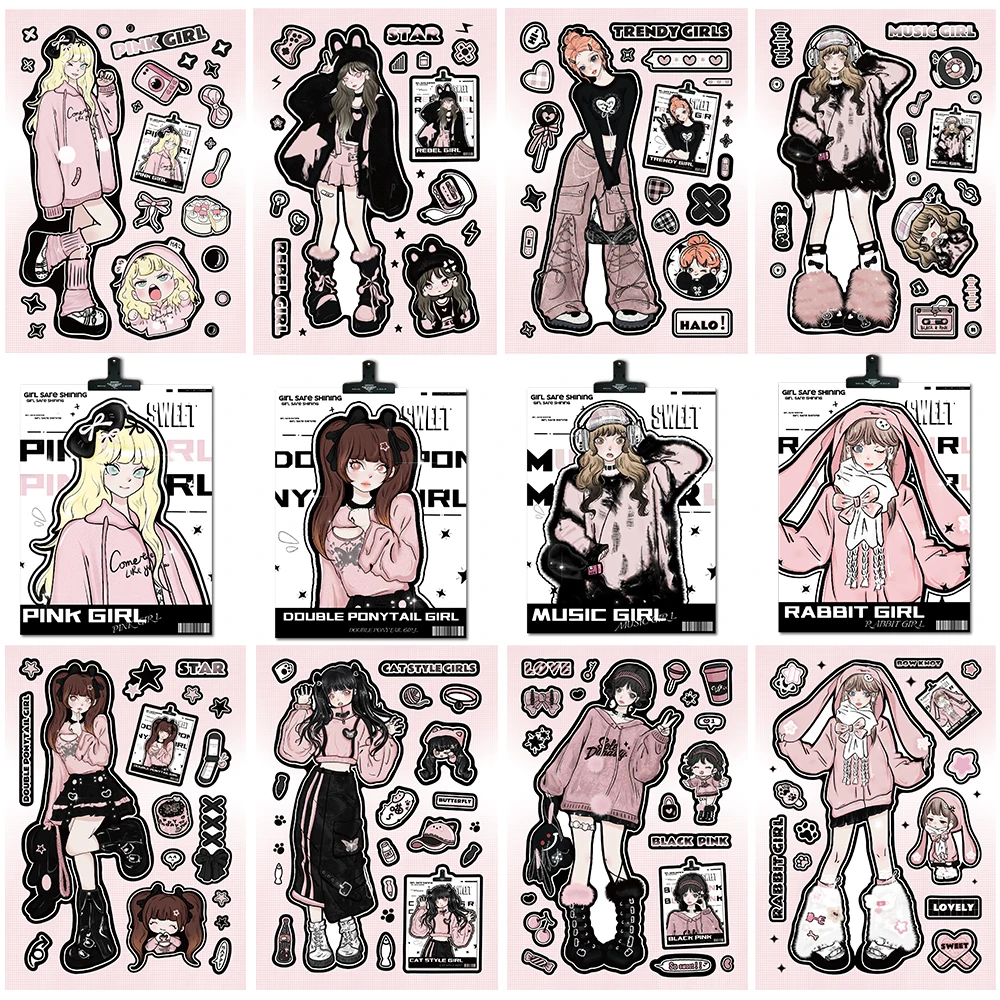 

8PCS Digital Circus Collage Nostalgia Aesthetic Motorcycle Laptop Stationery Scrapbook Phone Retro Supplies Graffiti Stickers