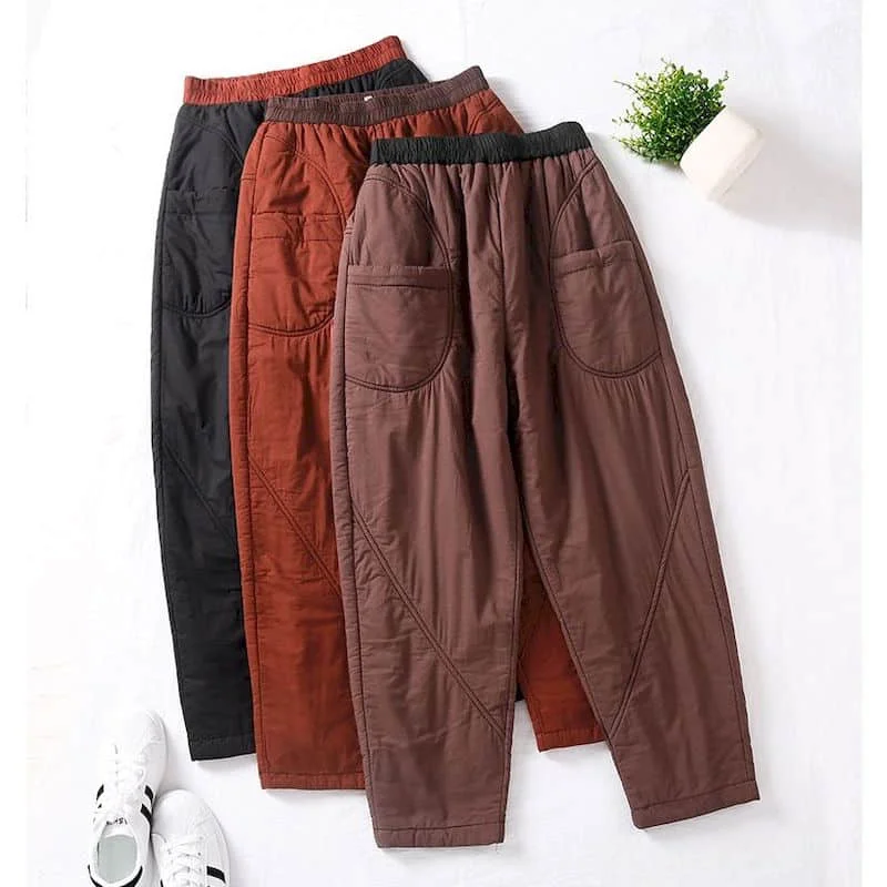 

Solid Harem Pants for Women Vintage Trousers Korean Style Casual Winter Quilted Thicken Loose Lantern Pants Trend Women Clothing