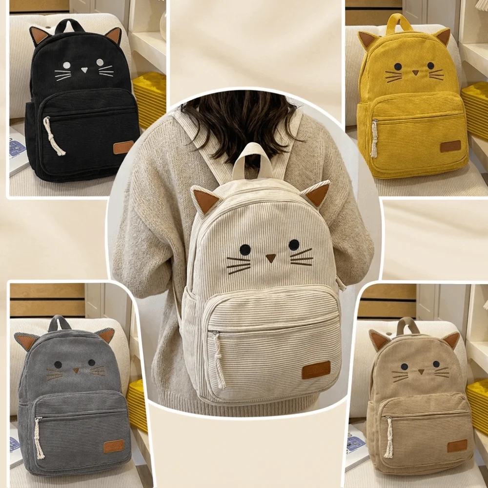 Ergonomic Strap Cartoon Cat Backpack Cartoon Cat Lightweight Student Schoolbag Large Capacity Soft Laptop Daypack For Students