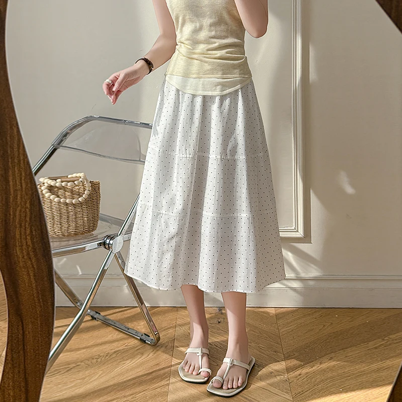 

Новая летняя юбка-миди 2026 года из выстиранного хлопка, повседневная, А-силуэт, с эластичным поясом, с цветочным принтом, с юбочными вставками, в корейском стиле