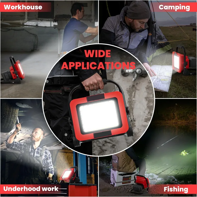 HAKSINKY Portable 50W 1000-Lumen Work Light Wireless Floodlight Work Light for DL/Milwaukee 18/20V Lithium Batteries for Camping