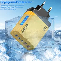 5 in 1 GaN Desktop Charger 240W Fast Charging Adapter 10A USB To TypeC Cable 3PD 2 USB Charger For IPhone 16 15pro Laptop 5