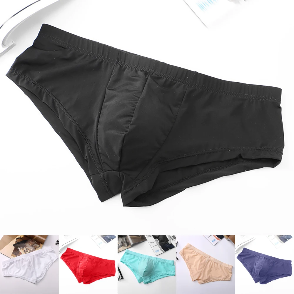 Roupa interior de seda gelo lingerie boxer briefs respirável bulge bolsa baixa ascensão masculino sexy shorts troncos cuecas biquíni moda