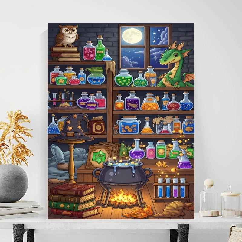 Oil Painting Magical Potion Wizard Dragon By Numbers Modern Wall Decor for Living Room Bedroom Perfect Gift No Frame