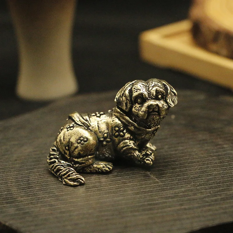 Vintage Pug Brass Desktop Ornament, Lucky Dog Figurine, Tea Pet, Decorative Piece, Antique Bronze Craft