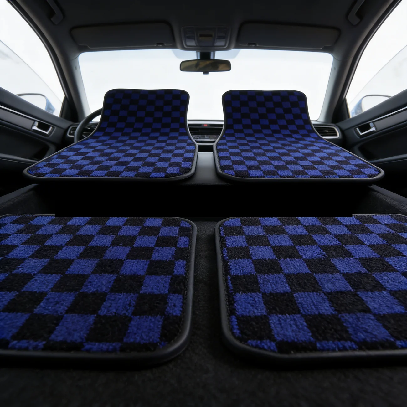 4pcs Floor Mats 4pcs Checkered Floor Mats Front Rear Carpets Anti Slip Auto Interior Decoration Car Mat Set
