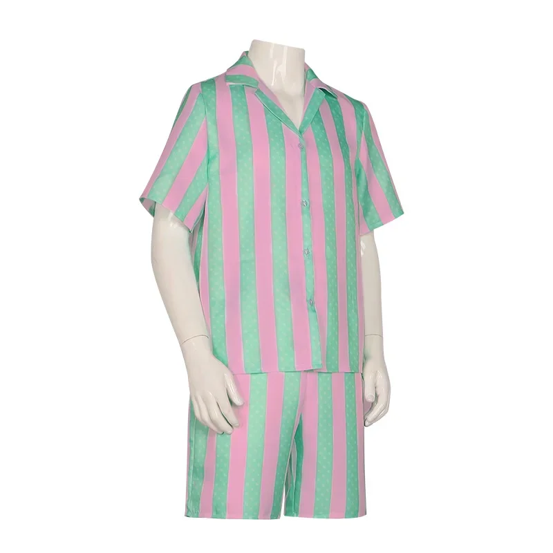 Ken Ryan Gosling cosplay Costume Set in Movie Stripe Pink Shirt and Shorts Set for Men Beach Wear Set Adult Costume